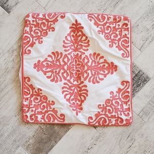 Coral Pink White Embroidered Pillow Case Cover